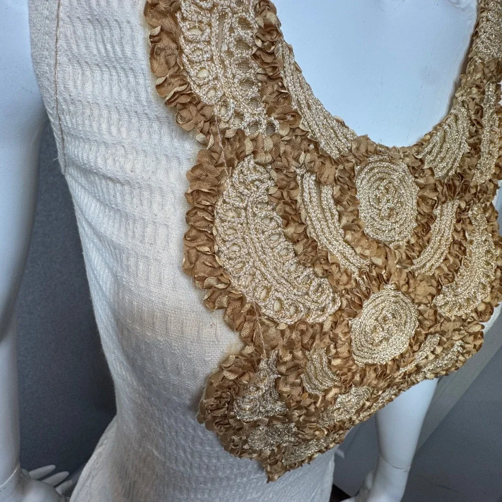 Cor D Terra Cotton Smocked Maxi Dress Beaded‎ Applique Brazil - Picture 4 of 8